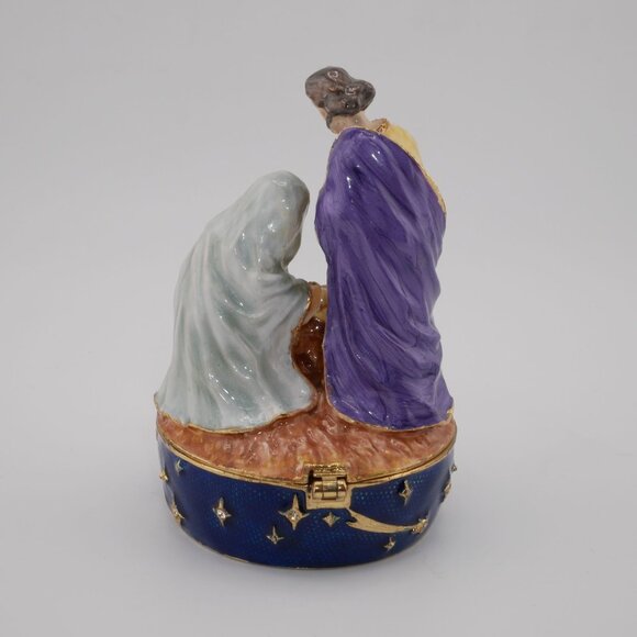 Cottage Garden Hand-Painted Nativity Scene Hinged Trinket Box Collectible - Picture 2 of 6